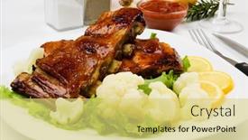  Presentation with cauliflower - Presentation design consisting of barbecued-ribs-served-with-cauliflower background and a yellow colored foreground