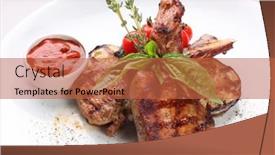  Presentation with main course - Presentation with barbecued-veal-ribs-with-zucchini background and a red colored foreground