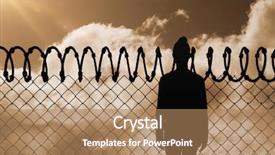  Presentation with plain clear navy blue blue and white cloudy - Audience pleasing slides consisting of barbed wire - beautiful woman walking on white backdrop and a coral colored foreground