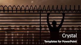  Presentation with blue orange - Presentation design with barbed wire - cheering male silhouette against blue background and a wine colored foreground