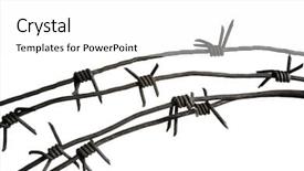  Presentation with piece of the pie - Beautiful slide set featuring barbed wire - close-up of piece of barbwire backdrop and a white colored foreground