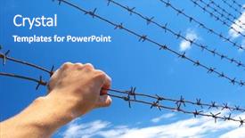  Presentation with prison - PPT layouts enhanced with barbed wire - hand of prison and sky background and a teal colored foreground