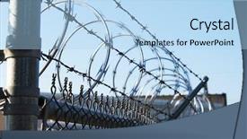  Presentation with metal - Slide deck having barbed wire - large metal fence background and a light blue colored foreground