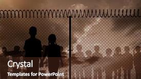  Presentation with childrens - Beautiful theme featuring barbed wire - silhouette childrens holding hands backdrop and a tawny brown colored foreground