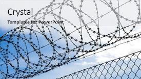  Presentation with barbed wire fence prison concept - Beautiful slide deck featuring barbed wire fence backdrop and a sky blue colored foreground