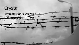  Presentation with barbed wire fence prison concept - Presentation featuring barbed wire over the fence background and a light gray colored foreground