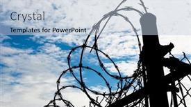  Presentation with prison fence - Amazing presentation design having barbed-wire-prison-fence-sillouted backdrop and a light blue colored foreground