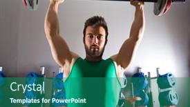  Presentation with weightlifting barbell - Colorful slide deck enhanced with barbell beard man workout fitness at weightlifting gym backdrop and a ocean colored foreground
