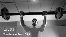  Presentation with weightlifting barbell - Audience pleasing PPT theme consisting of barbell beard man workout fitness at weightlifting gym backdrop and a gray colored foreground