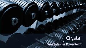  Presentation with club - Amazing PPT layouts having barbell fitness - heavy sports dumbbells in modern backdrop and a navy blue colored foreground