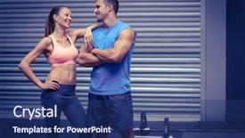  Presentation with together in christ - PPT theme consisting of barbell fitness - muscular couple discussing together background and a ocean colored foreground