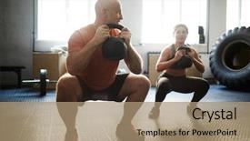  Presentation with barbell - Amazing PPT theme having barbell fitness - training for strong people backdrop and a coral colored foreground