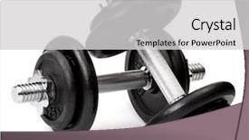  Presentation with barbell - Cool new theme with barbell fitness - weights isolated on white background backdrop and a light gray colored foreground