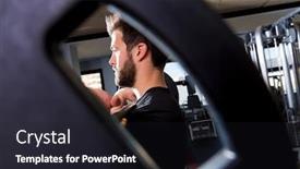  Presentation with weightlifting barbell - Presentation design featuring barbell man weightlifting workout view through a weight bell hole background and a wine colored foreground