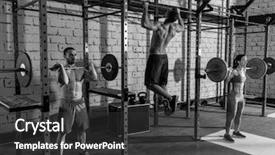  Presentation with weightlifting barbell - Beautiful PPT theme featuring barbell weight lifting group weightlifting backdrop and a dark gray colored foreground