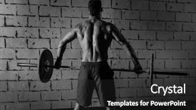  Presentation with weightlifting barbell - Theme consisting of barbell weight lifting man rear view workout gym weightlifting background and a dark gray colored foreground