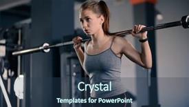  Presentation with barbell - Presentation theme with barbells - attractive young sports woman doing background and a ocean colored foreground