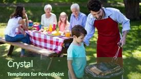  Presentation with part time job during studies - Slide set consisting of barbeque - father and son barbequing background and a tawny brown colored foreground