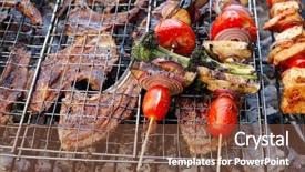  Presentation with fresh meat - Slide deck having barbeque - fresh raw lamb ribs background and a tawny brown colored foreground