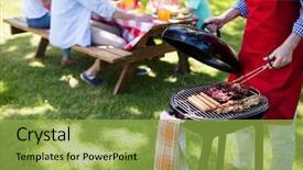  Presentation with park - Audience pleasing PPT layouts consisting of barbeque - mid section of man barbequing backdrop and a yellow colored foreground