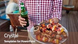  Presentation with outdoor party - PPT layouts with barbeque dinner party holding beer background and a tawny brown colored foreground
