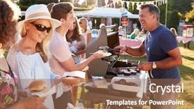  Presentation with summer - Colorful slide deck enhanced with stall at summer garden fete backdrop and a coral colored foreground