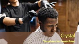  Presentation with generational african american culture - Colorful PPT layouts enhanced with barber - young african-american man visiting barbershop backdrop and a tawny brown colored foreground