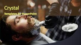  Presentation with ritual - Cool new PPT theme with barber applying foam before procedure backdrop and a tawny brown colored foreground