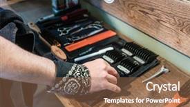  Presentation with barber - PPT theme featuring barber choosing an useful background and a coral colored foreground