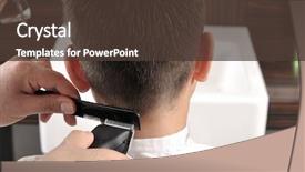  Presentation with barber - Amazing presentation theme having barber cutting hair with clipper backdrop and a tawny brown colored foreground