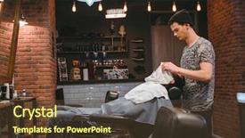  Presentation with taking care of children and parent - Amazing presentation design having barber finishing grooming and taking backdrop and a tawny brown colored foreground