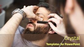  Presentation with razor - PPT layouts consisting of barber-hands-with-a-razor background and a tawny brown colored foreground
