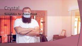  Presentation with barber - Presentation theme consisting of barber-in-barber-shop background and a coral colored foreground