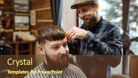  Presentation with barber - Slide set consisting of barber-in-hat-cuts background and a tawny brown colored foreground