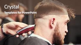  Presentation with barber - Presentation theme with barber making male haircut hairdresser cutting hair of client background and a tawny brown colored foreground