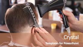  Presentation with barber - Slides featuring barber making modern male hairstyle background and a coral colored foreground