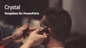  Presentation with barber - Slide set having barber making modern male hairstyle background and a dark gray colored foreground