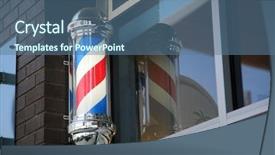  Presentation with red white blue - Audience pleasing theme consisting of barber pole red white backdrop and a ocean colored foreground