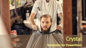  Presentation with barber - PPT layouts featuring barber put on apron background and a tawny brown colored foreground