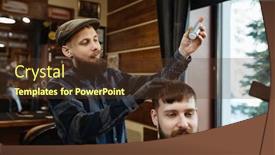  Presentation with barber - Slides enhanced with barber-puts-mousse-on-client background and a tawny brown colored foreground