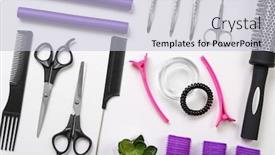  Presentation with barber - PPT layouts consisting of barber set with tools isolated on white background and a lemonade colored foreground