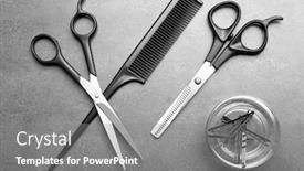  Presentation with barber - PPT theme having barber-set-with-tools background and a gray colored foreground