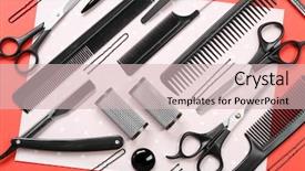  Presentation with barber - Beautiful PPT layouts featuring hairdressing salon - barber set with tools backdrop and a soft green colored foreground