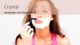  Presentation with barber - Audience pleasing presentation theme consisting of barber shaving facial female looking in mirror backdrop and a coral colored foreground