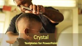  Presentation with barber - Colorful PPT layouts enhanced with barber shop - little boy in barbershop getting backdrop and a tawny brown colored foreground