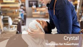  Presentation with barber - Audience pleasing PPT layouts consisting of barber softening male face skin backdrop and a coral colored foreground