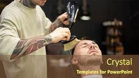  Presentation with hair brush - Cool new slide deck with barber-using-brush-for-cleaning backdrop and a tawny brown colored foreground