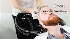  Presentation with barber - Presentation theme having barber washing head client in barbershop background and a lemonade colored foreground