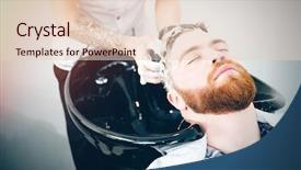  Presentation with barber - Cool new theme with barber washing head client in barbershop backdrop and a lemonade colored foreground