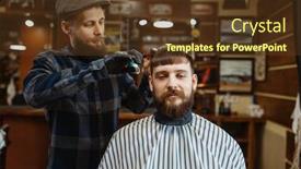  Presentation with barber - Presentation theme enhanced with barber-with-comb-and-scissors background and a tawny brown colored foreground